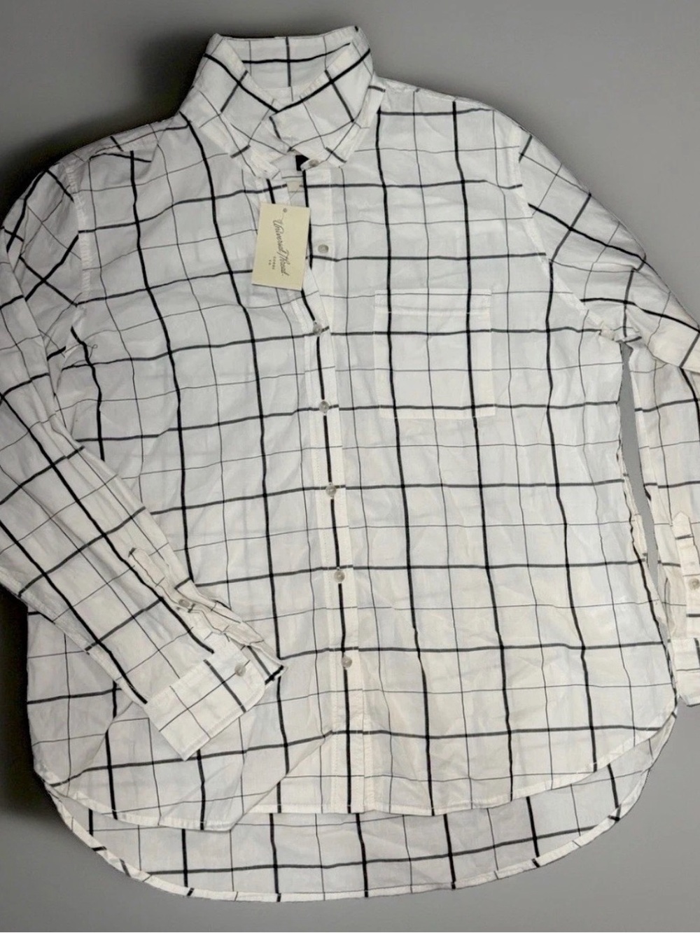 Universal Thread White Button-Down Shirt with Black Windowpane Check